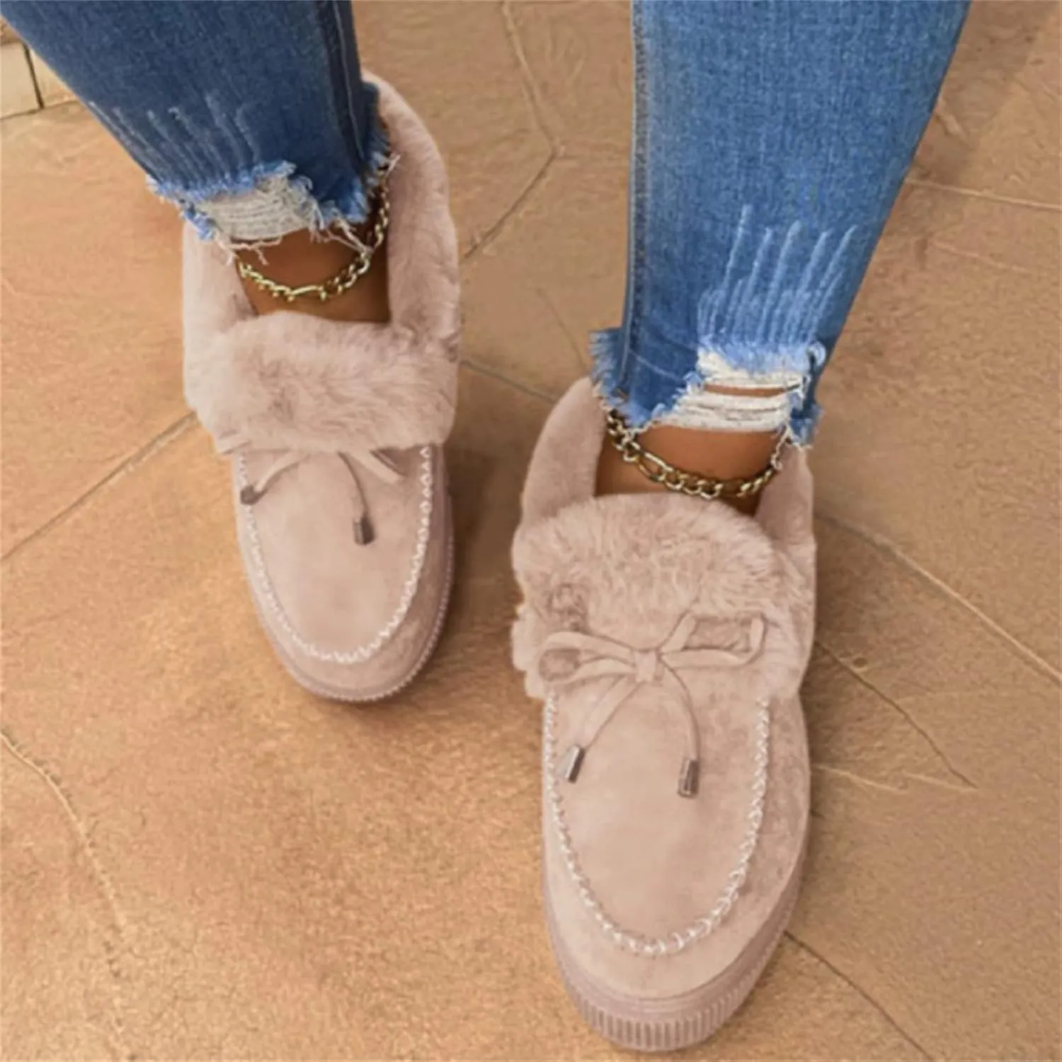 Ladmiple Snow Boots For Women Slip On Winter Shoes with Fur Lined Warm Slip On Ankle Booties Comfort Outdoor Walking Shoes