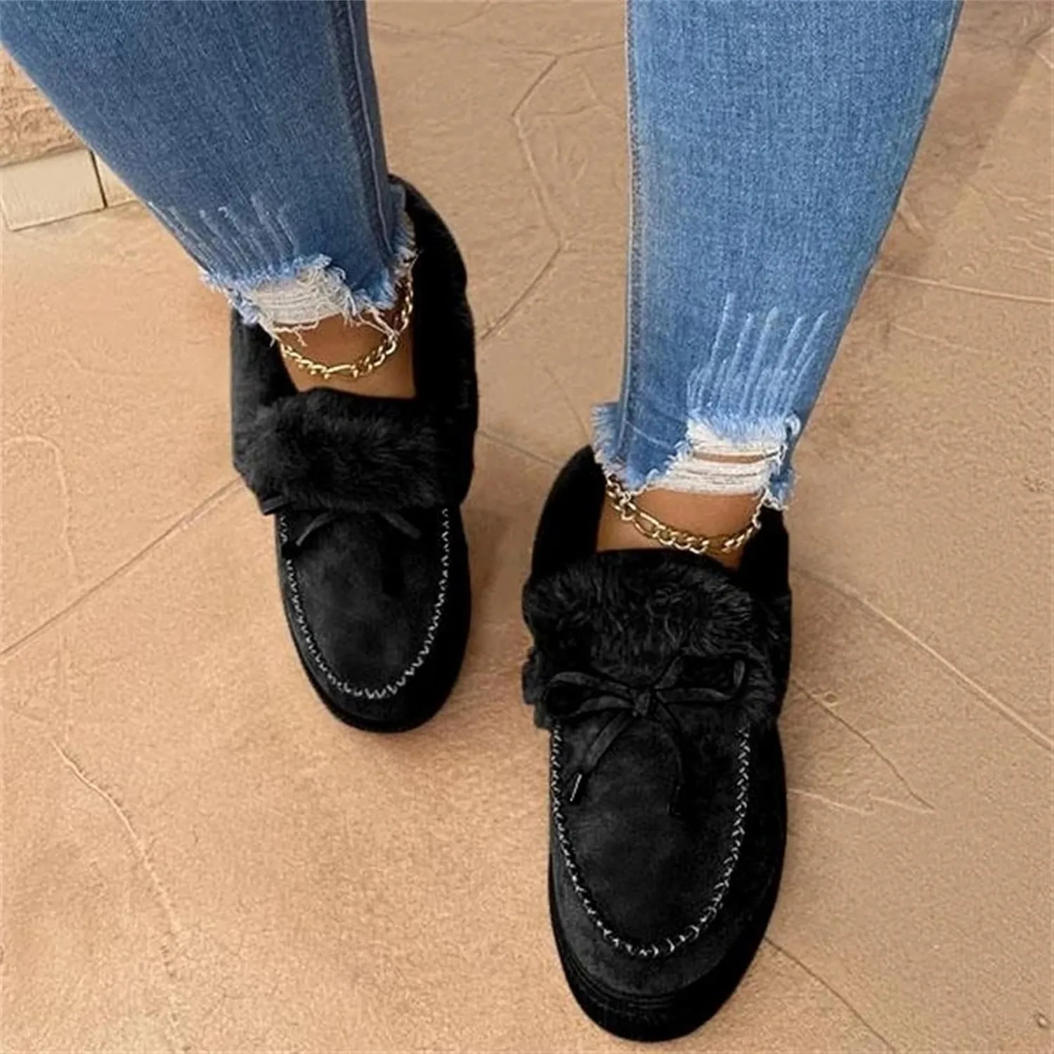 Ladmiple Snow Boots For Women Slip On Winter Shoes with Fur Lined Warm Slip On Ankle Booties Comfort Outdoor Walking Shoes