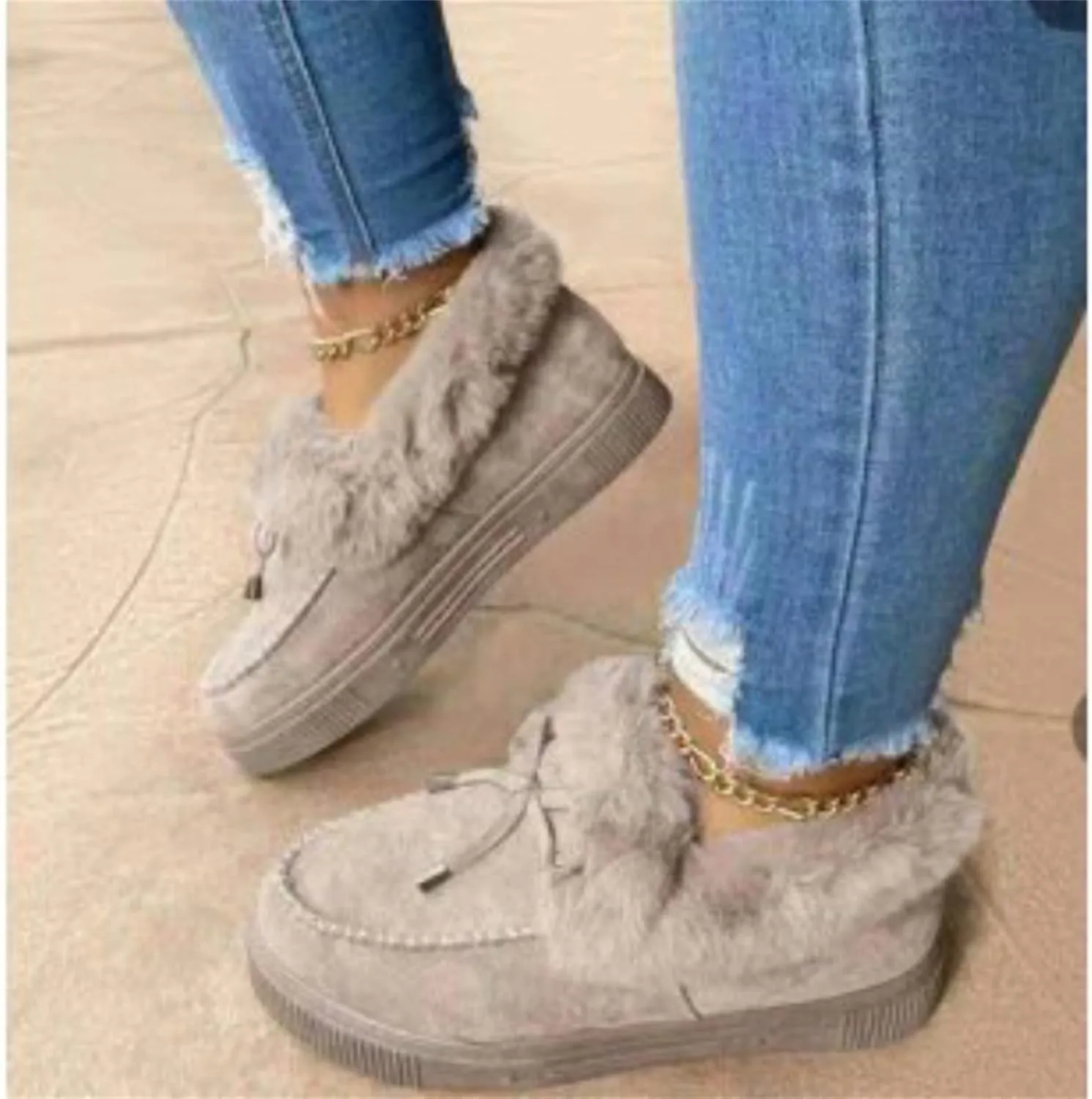 Ladmiple Snow Boots For Women Wide Faux Fur Lined Winter Ankle Booties Classic Slip On Fashion Casual Warm Walking Shoes