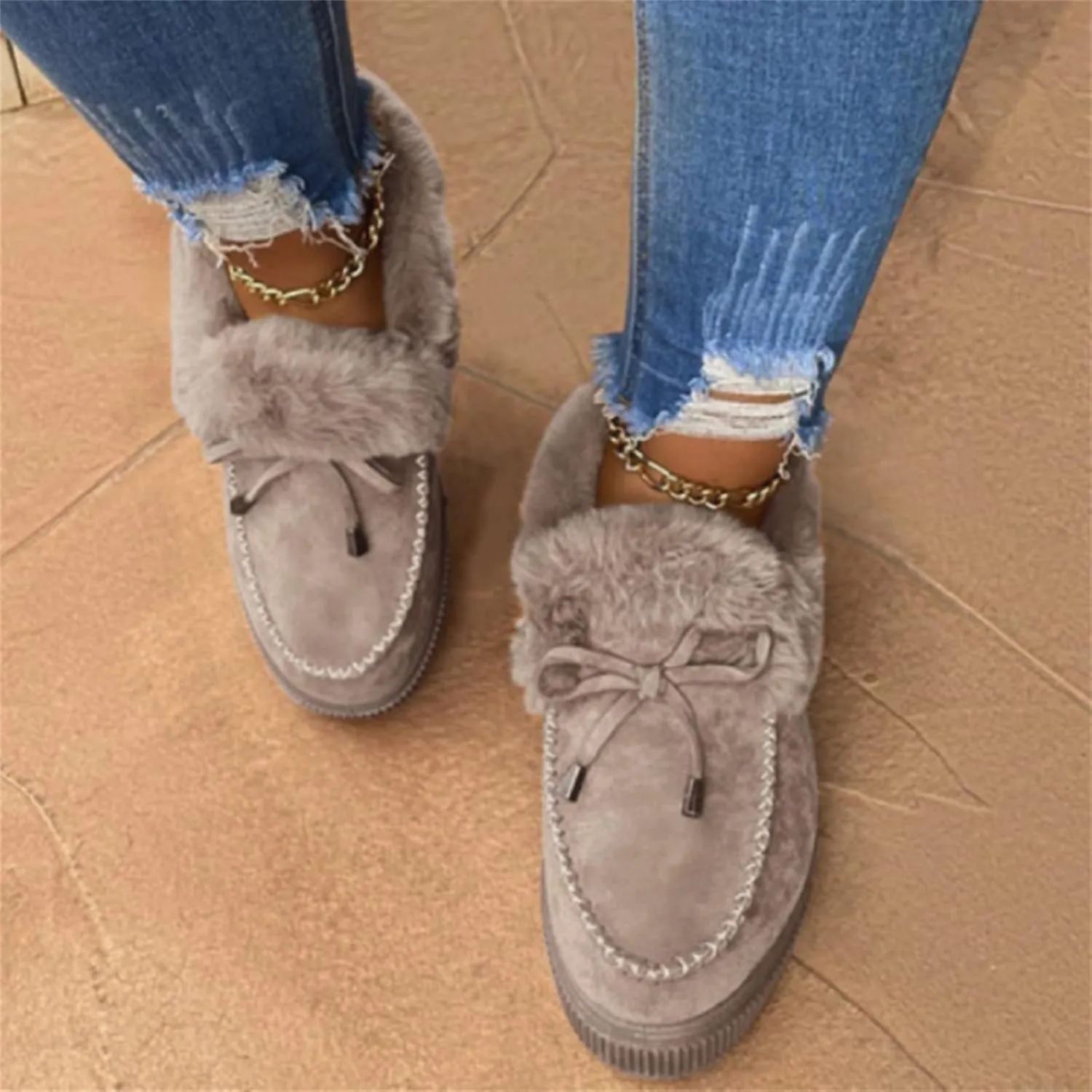Ladmiple Snow Boots For Women Wide Faux Fur Lined Winter Ankle Booties Classic Slip On Fashion Casual Warm Walking Shoes