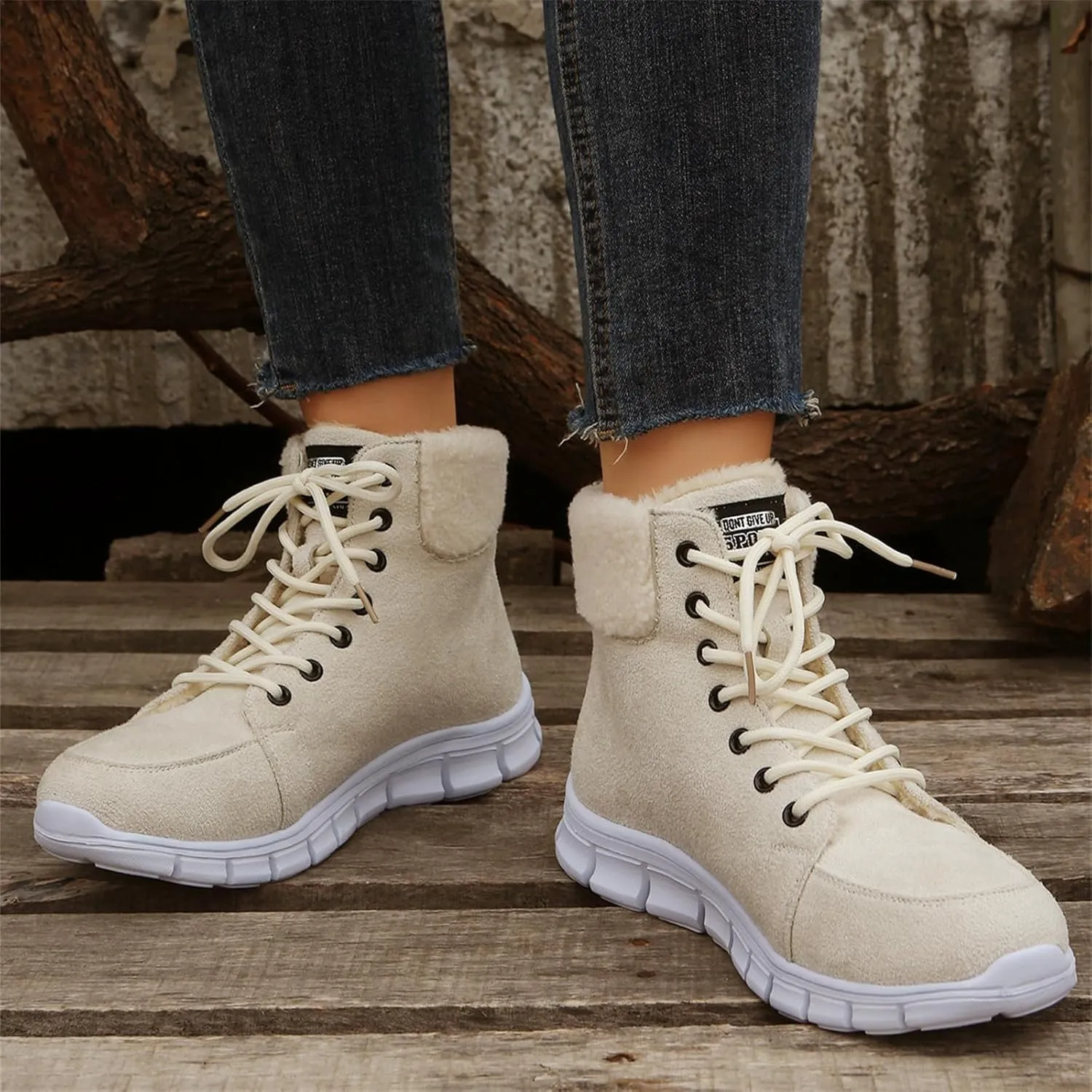 Ladmiple Snow Boots For Women Wide Faux Fur Lined Winter Ankle Booties Slip on Cold Weather Warm Outdoor Walking Shoes