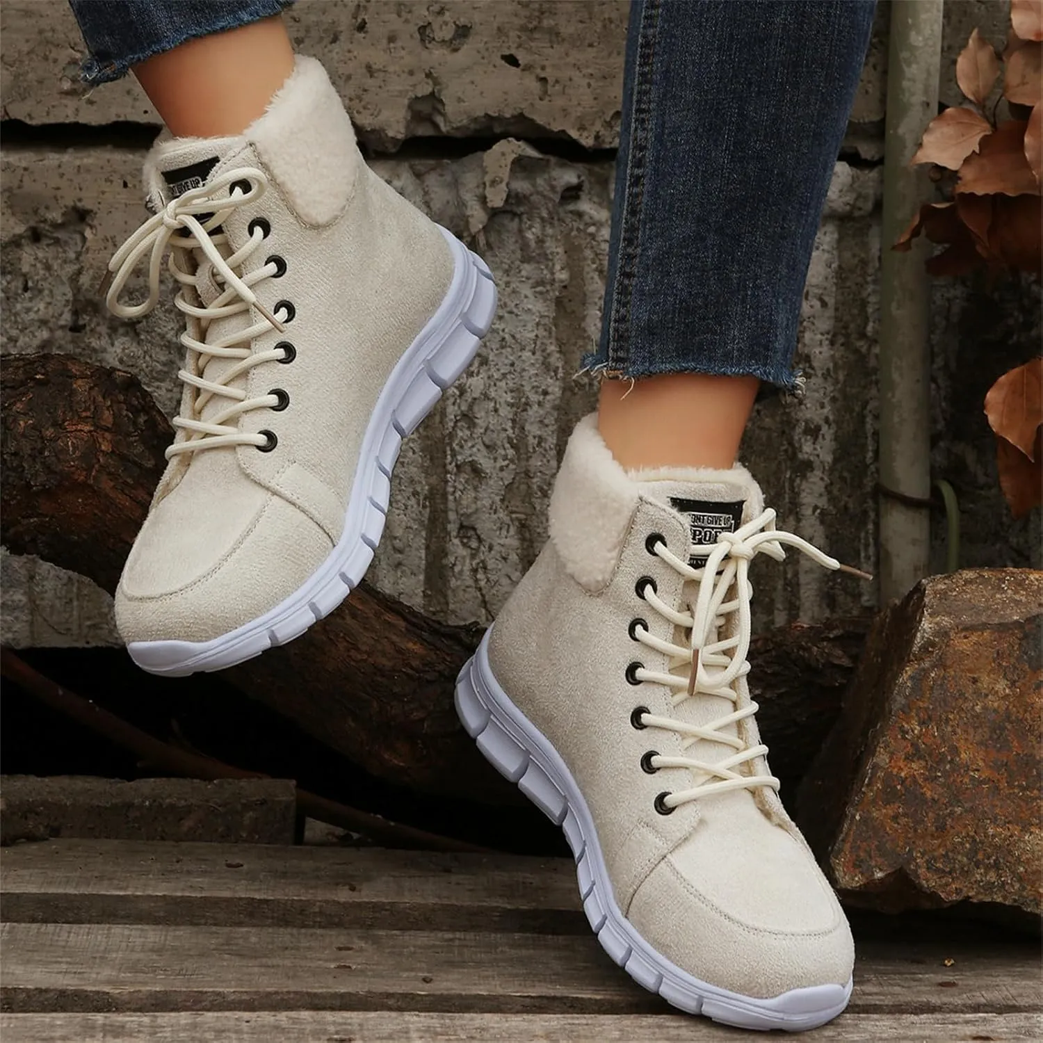 Ladmiple Snow Boots For Women Wide Faux Fur Lined Winter Ankle Booties Slip on Cold Weather Warm Outdoor Walking Shoes