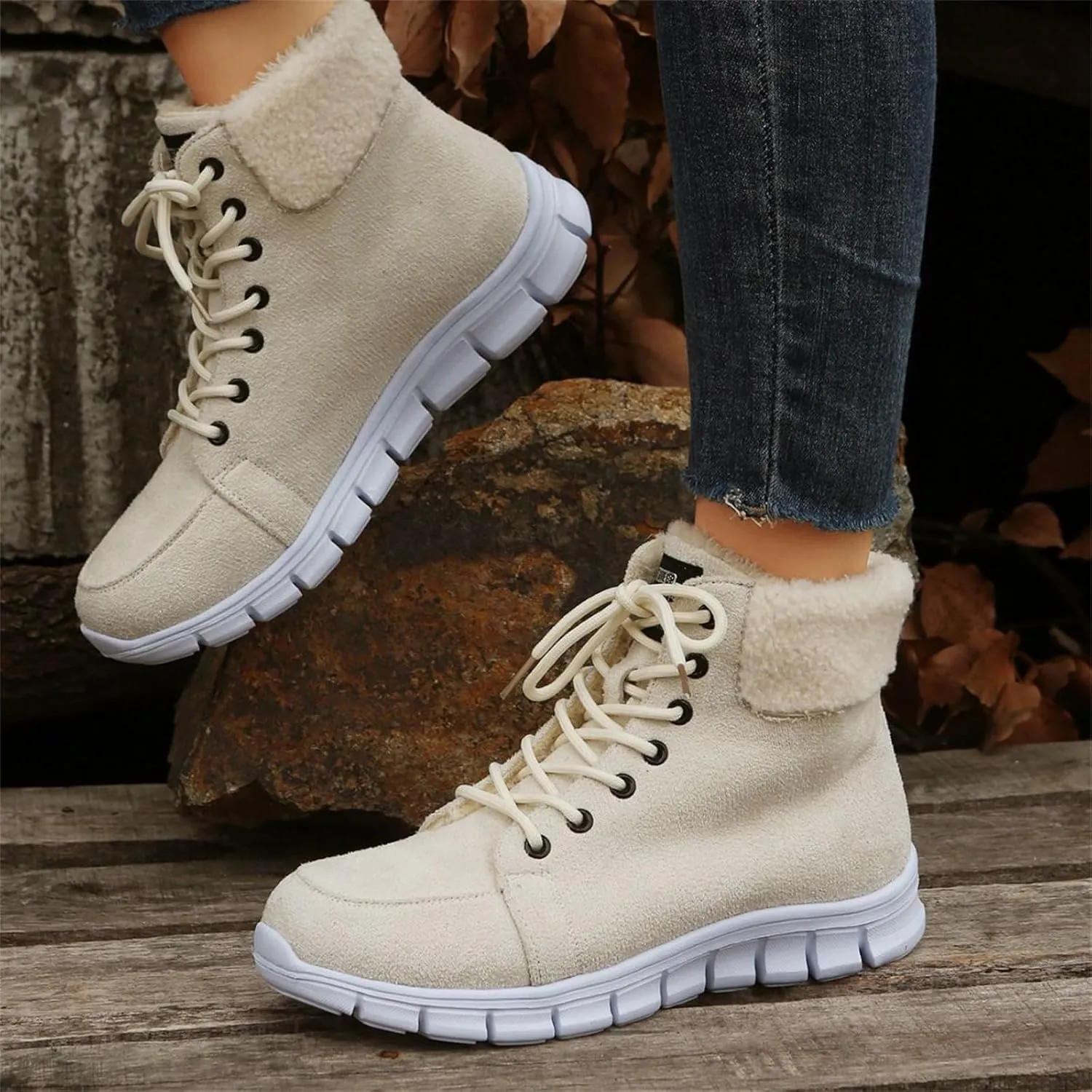 Ladmiple Snow Boots For Women Wide Faux Fur Lined Winter Ankle Booties Slip on Cold Weather Warm Outdoor Walking Shoes