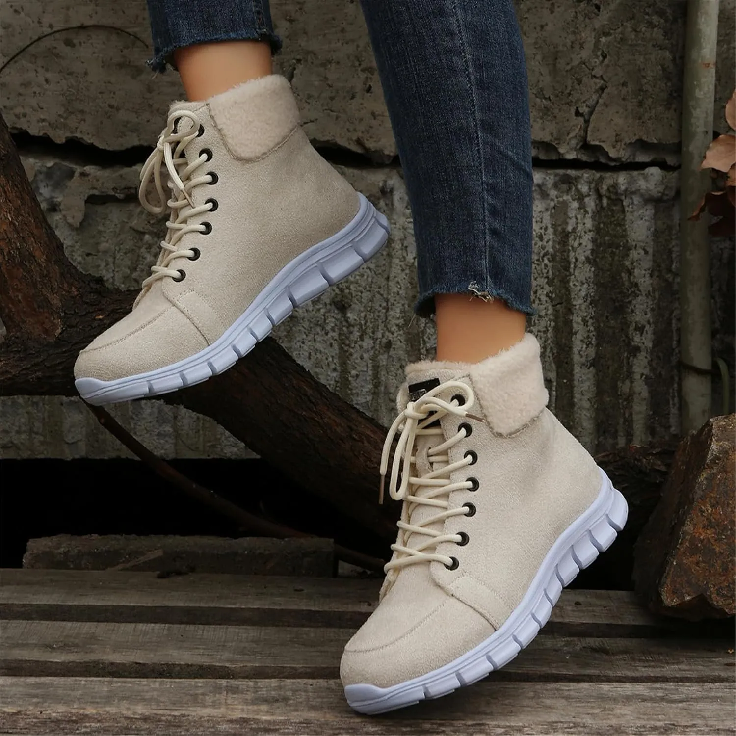 Ladmiple Snow Boots For Women Wide Faux Fur Lined Winter Ankle Booties Slip on Cold Weather Warm Outdoor Walking Shoes