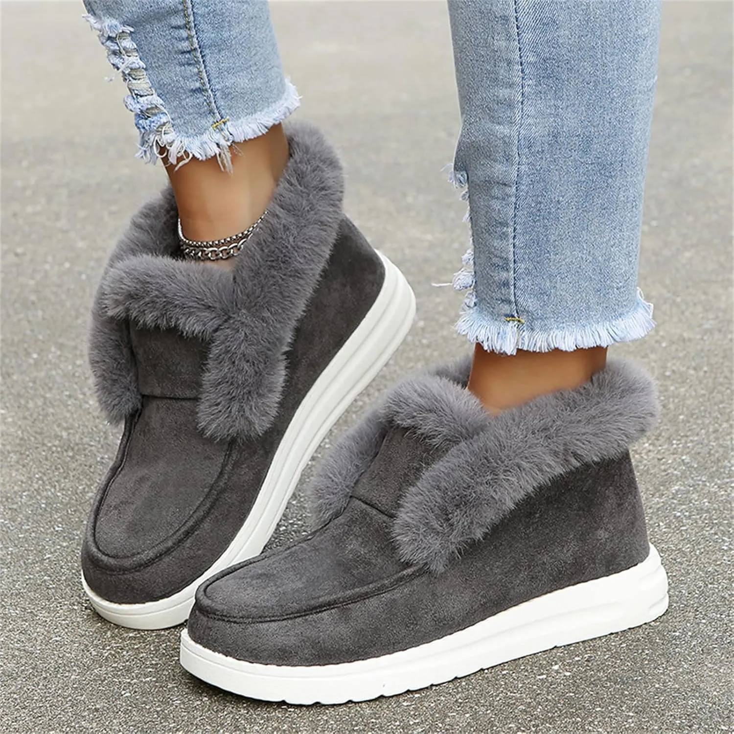 Ladmiple Snow Boots For Women Wide Faux Fur Lined Winter nkle Booties Slip on Warm Comfort Outdoor AThickening Walking Shoes