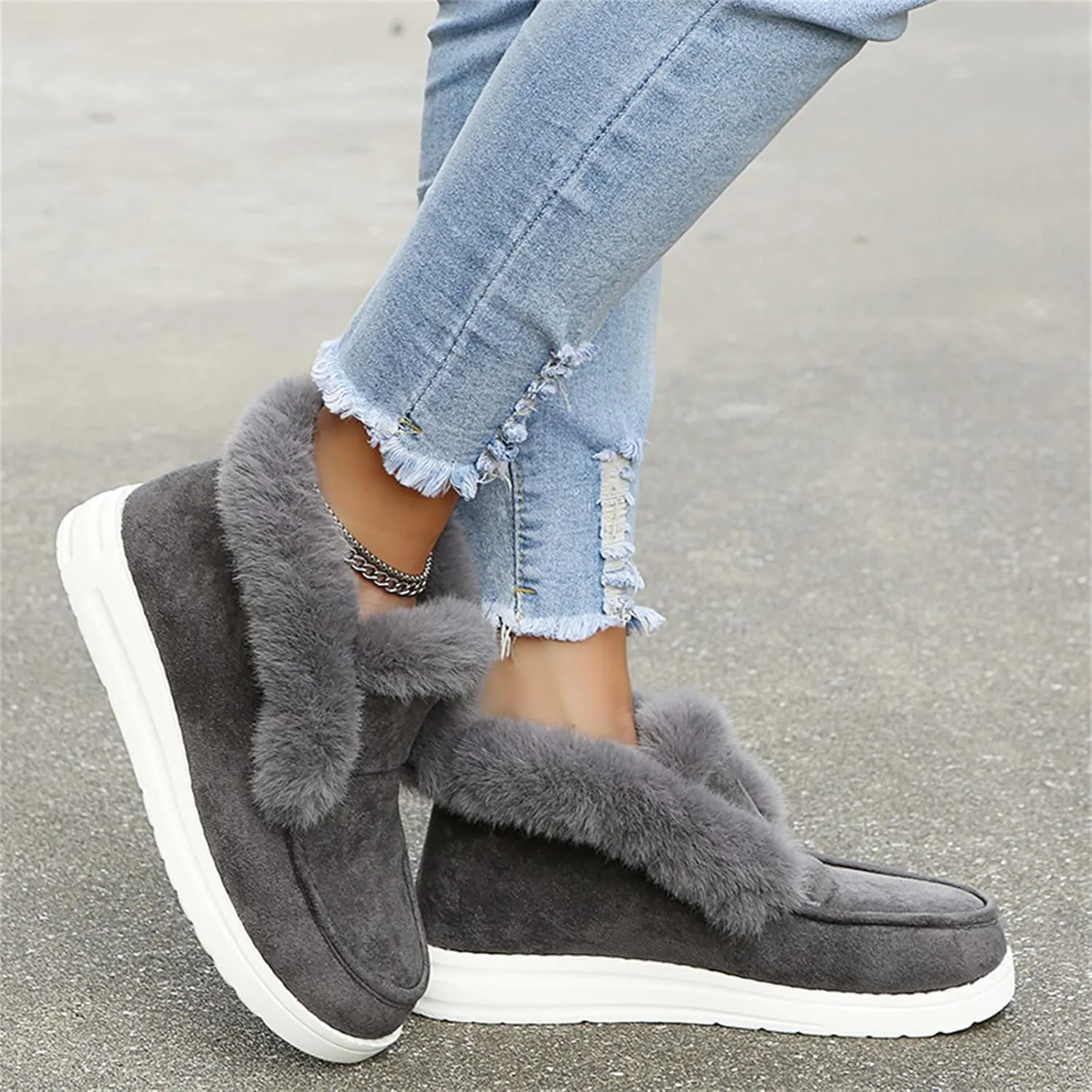 Ladmiple Snow Boots For Women Wide Faux Fur Lined Winter nkle Booties Slip on Warm Comfort Outdoor AThickening Walking Shoes