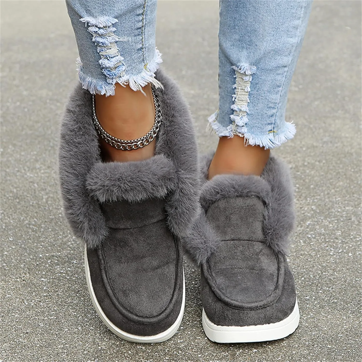 Ladmiple Snow Boots For Women Wide Faux Fur Lined Winter nkle Booties Slip on Warm Comfort Outdoor AThickening Walking Shoes