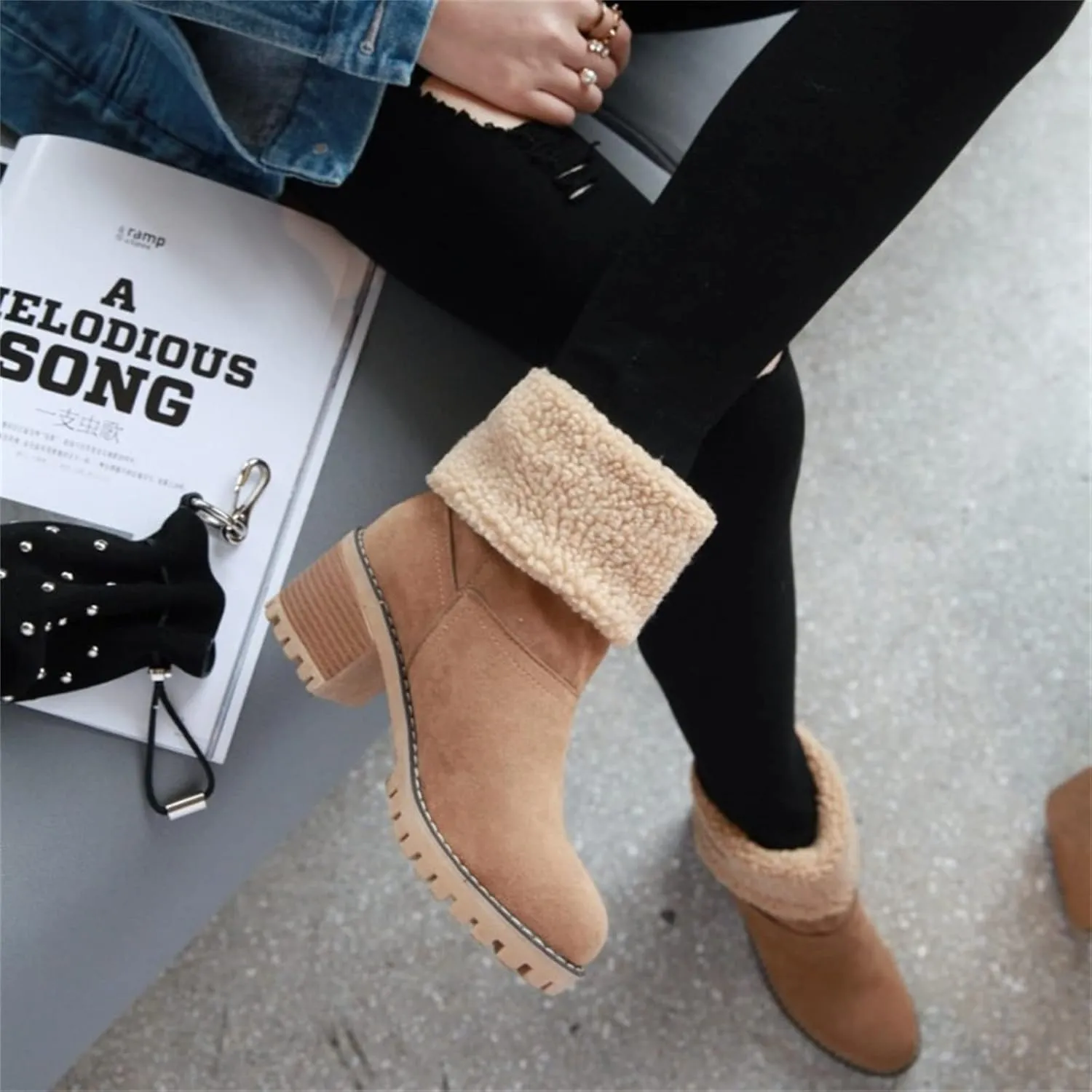 Ladmiple Winter Boots For Women Fashion Snow Boots Mid Calf Anti-slip Outdoor Warm Fur Lined Slip On Short Booties 2024