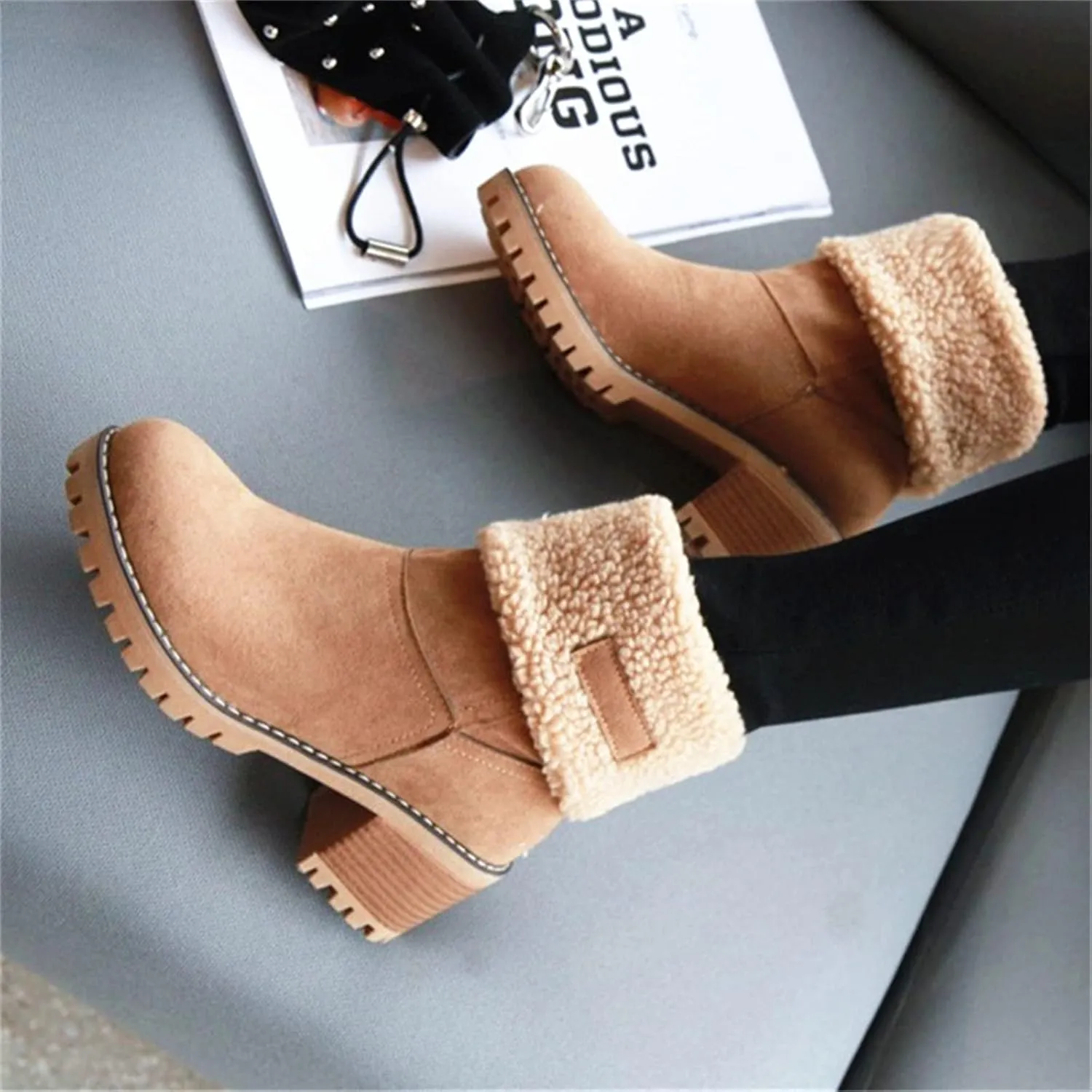 Ladmiple Winter Boots For Women Fashion Snow Boots Mid Calf Anti-slip Outdoor Warm Fur Lined Slip On Short Booties 2024