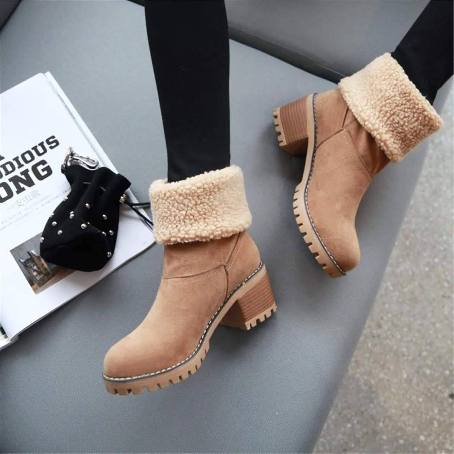 Ladmiple Winter Boots For Women Fashion Snow Boots Mid Calf Anti-slip Outdoor Warm Fur Lined Slip On Short Booties 2024