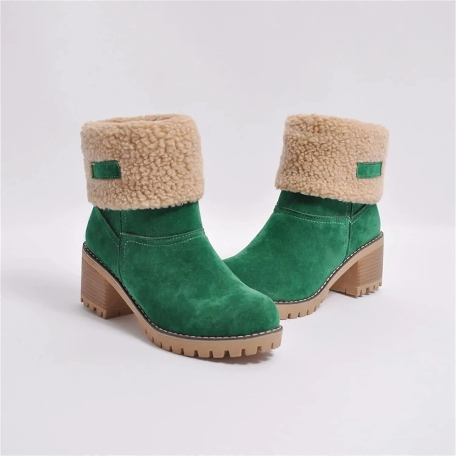 Ladmiple Winter Boots For Women Fashion Warm Faux Fur Lined Mid Calf Snow Boots Comfortable Walking Slip On Ankle Booties