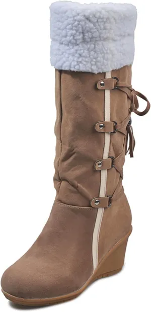 Ladmiple Winter Boots For Women Tall Mid Calf Warm Snow Boots Fashion Fur Lined Thickening Outdoor Comfort Walking Shoes
