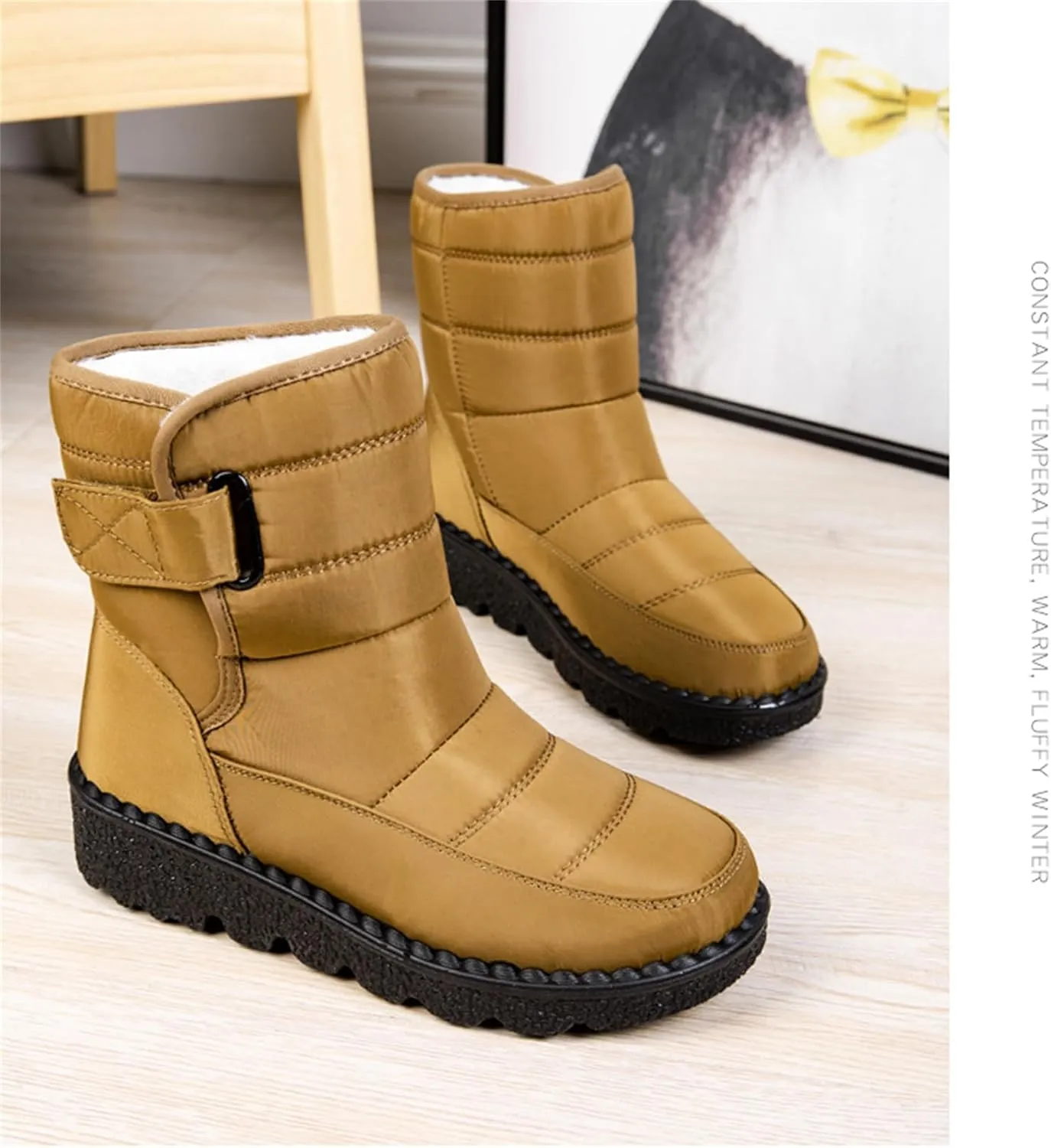 Ladmiple Winter Boots For Women Waterproof Snow Cute Ankle Booties Fur Lined Warm Slip On Comfortable Anti Slip Outdoor Shoes