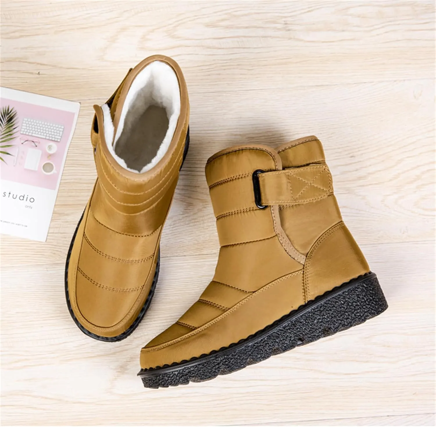 Ladmiple Winter Boots For Women Waterproof Snow Cute Ankle Booties Fur Lined Warm Slip On Comfortable Anti Slip Outdoor Shoes