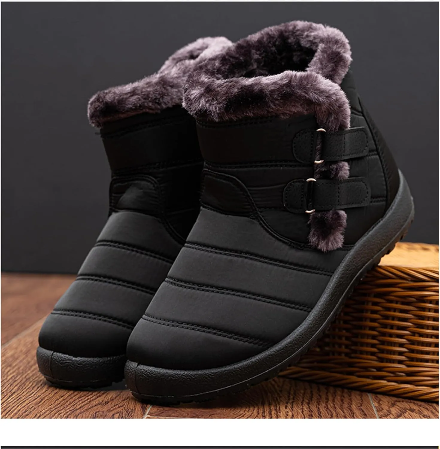 Ladmiple Winter Boots For Women Waterproof Snow Cute Ankle Booties Fur Lined Warm Slip On Outdoor Comfortable Walking Shoes