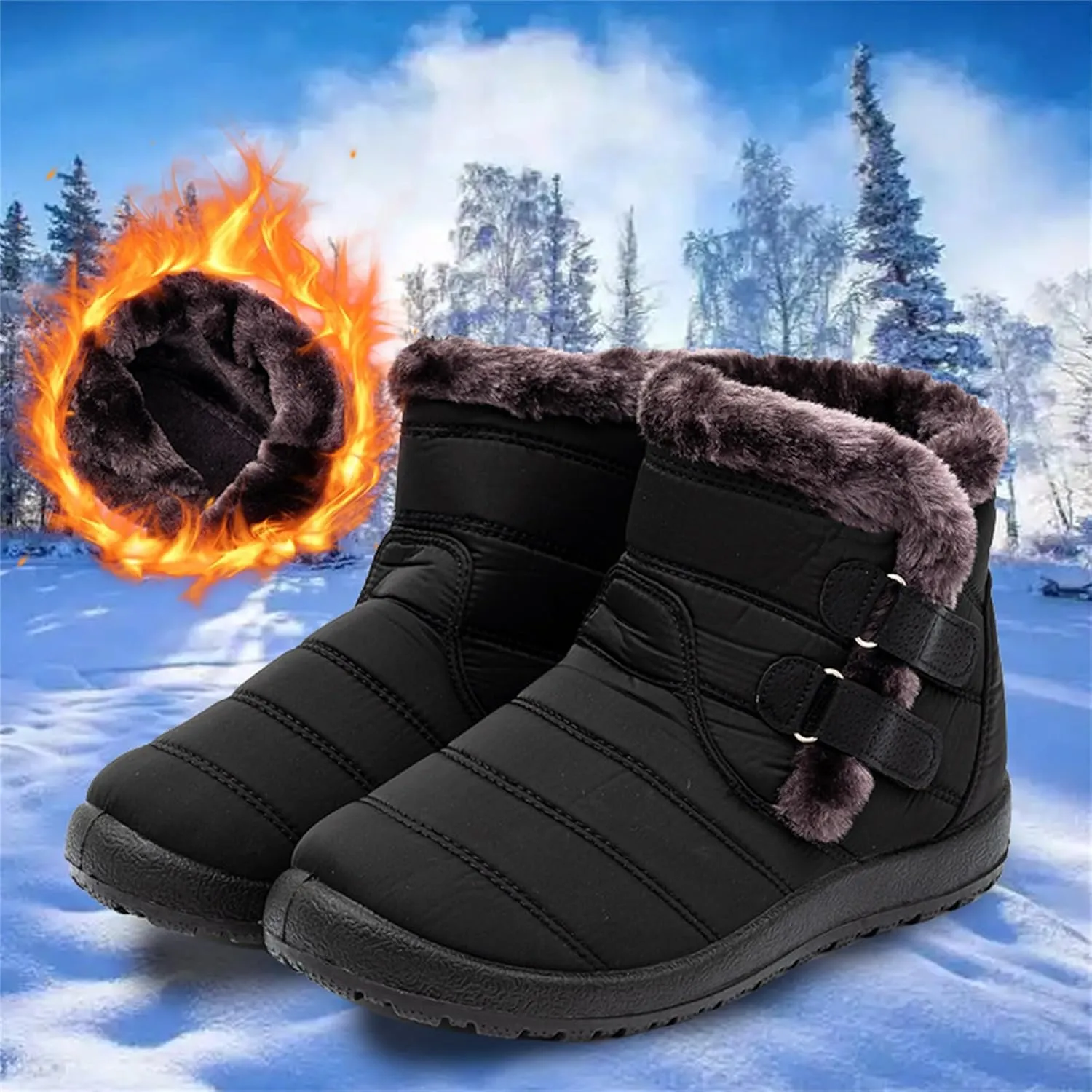 Ladmiple Winter Boots For Women Waterproof Snow Cute Ankle Booties Fur Lined Warm Slip On Outdoor Comfortable Walking Shoes