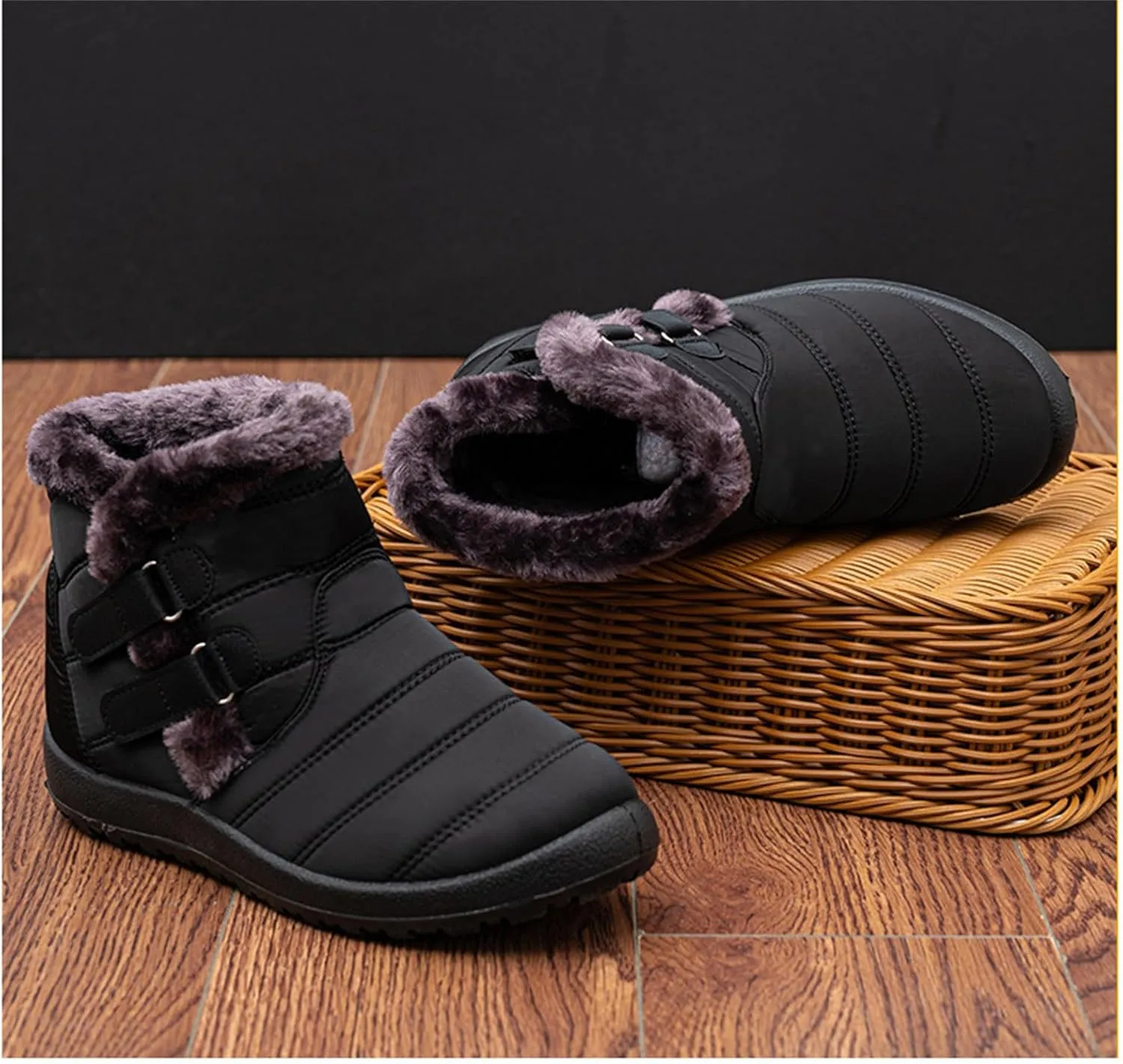 Ladmiple Winter Boots For Women Waterproof Snow Cute Ankle Booties Fur Lined Warm Slip On Outdoor Comfortable Walking Shoes