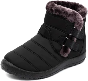 Ladmiple Winter Boots For Women Waterproof Snow Cute Ankle Booties Fur Lined Warm Slip On Outdoor Comfortable Walking Shoes