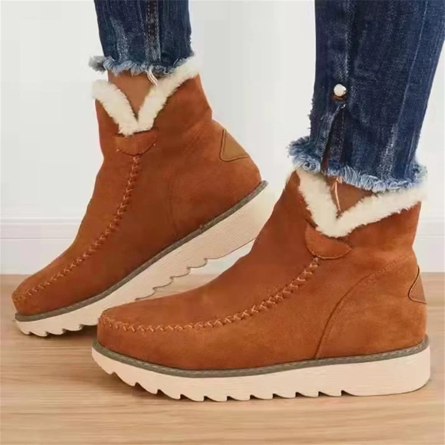 Ladmiple Winter Fashion Boots For Women 2024 Slip On Warm Snow Ankle Booties Fur Lined Outdoor Comfortable Loafers Shoes