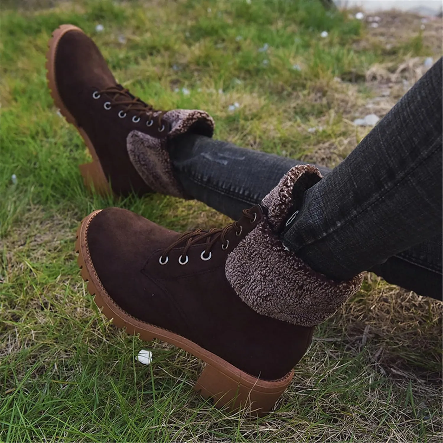Ladmiple Womens Snow Boots Warm Fur Lined Winter Outdoor Short Ankle Booties Lace Up Comfortable Fashion Combat Boots