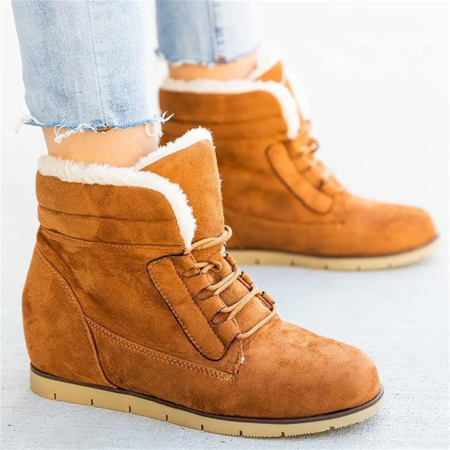 Ladmiple Womens Snow Boots Winter Warm Ankle Booties Fur Lined Anti-Slip Outdoor Lace Up Comfortable Warm Combat Boots