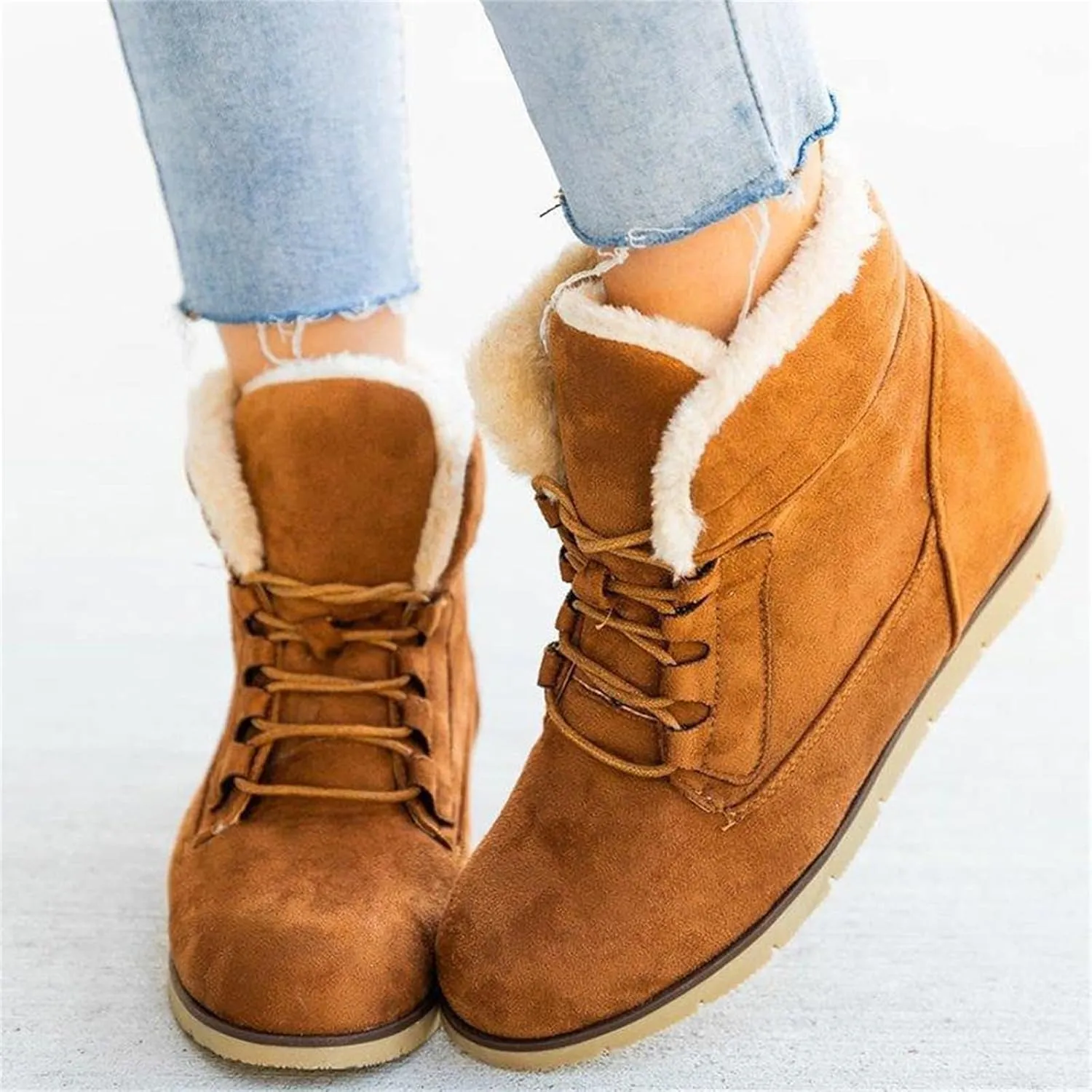 Ladmiple Womens Snow Boots Winter Warm Ankle Booties Fur Lined Anti-Slip Outdoor Lace Up Comfortable Warm Combat Boots