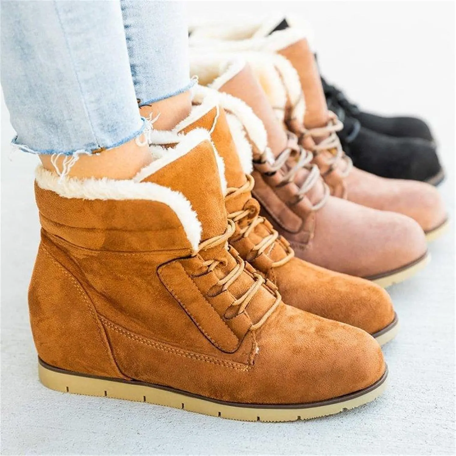 Ladmiple Womens Snow Boots Winter Warm Ankle Booties Fur Lined Anti-Slip Outdoor Lace Up Comfortable Warm Combat Boots
