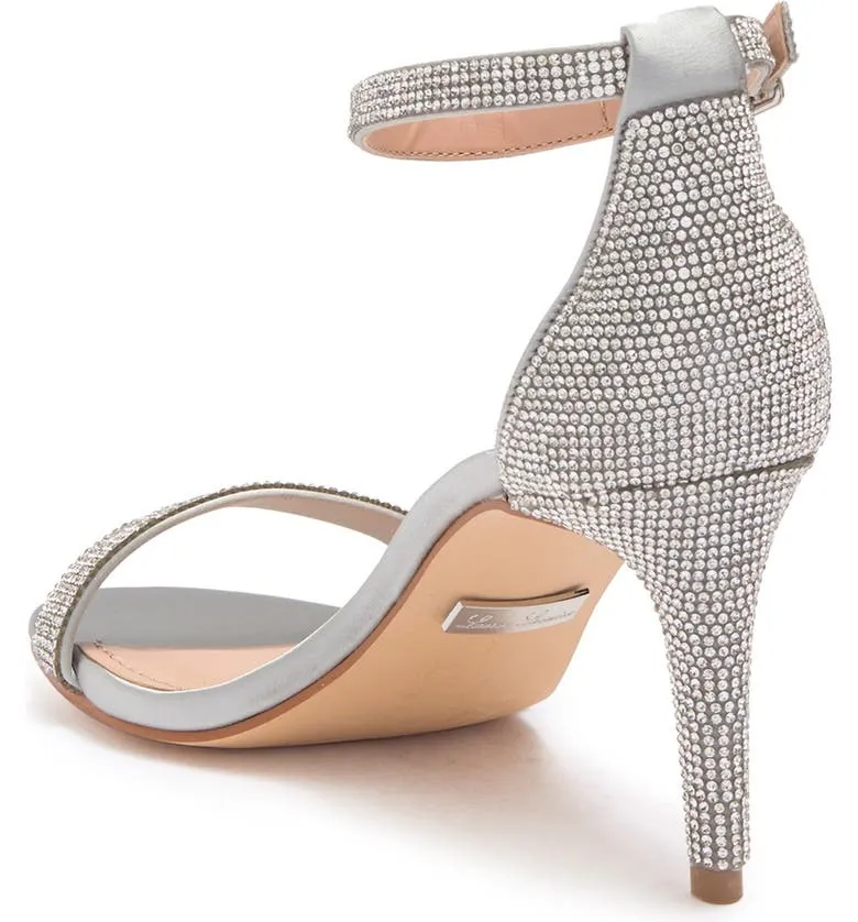Lauren Lorraine Sondra Silver Embellished Strap Ankle Strap Stiletto Heel Sandal