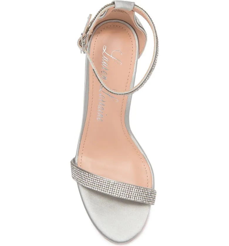 Lauren Lorraine Sondra Silver Embellished Strap Ankle Strap Stiletto Heel Sandal