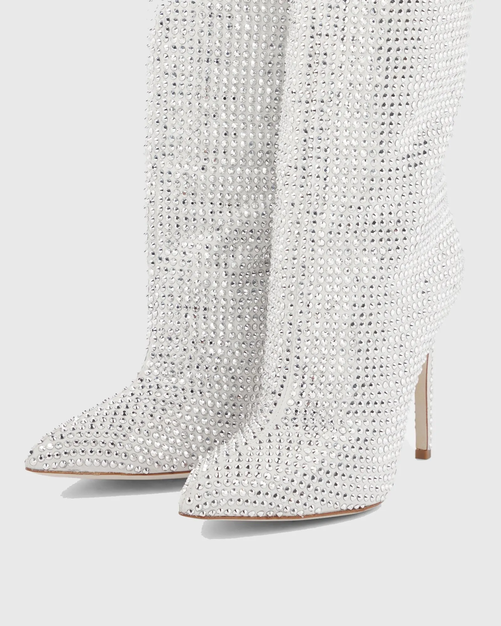 Laurenza Rhinestone Embellished Leather Knee High Boots In Silver