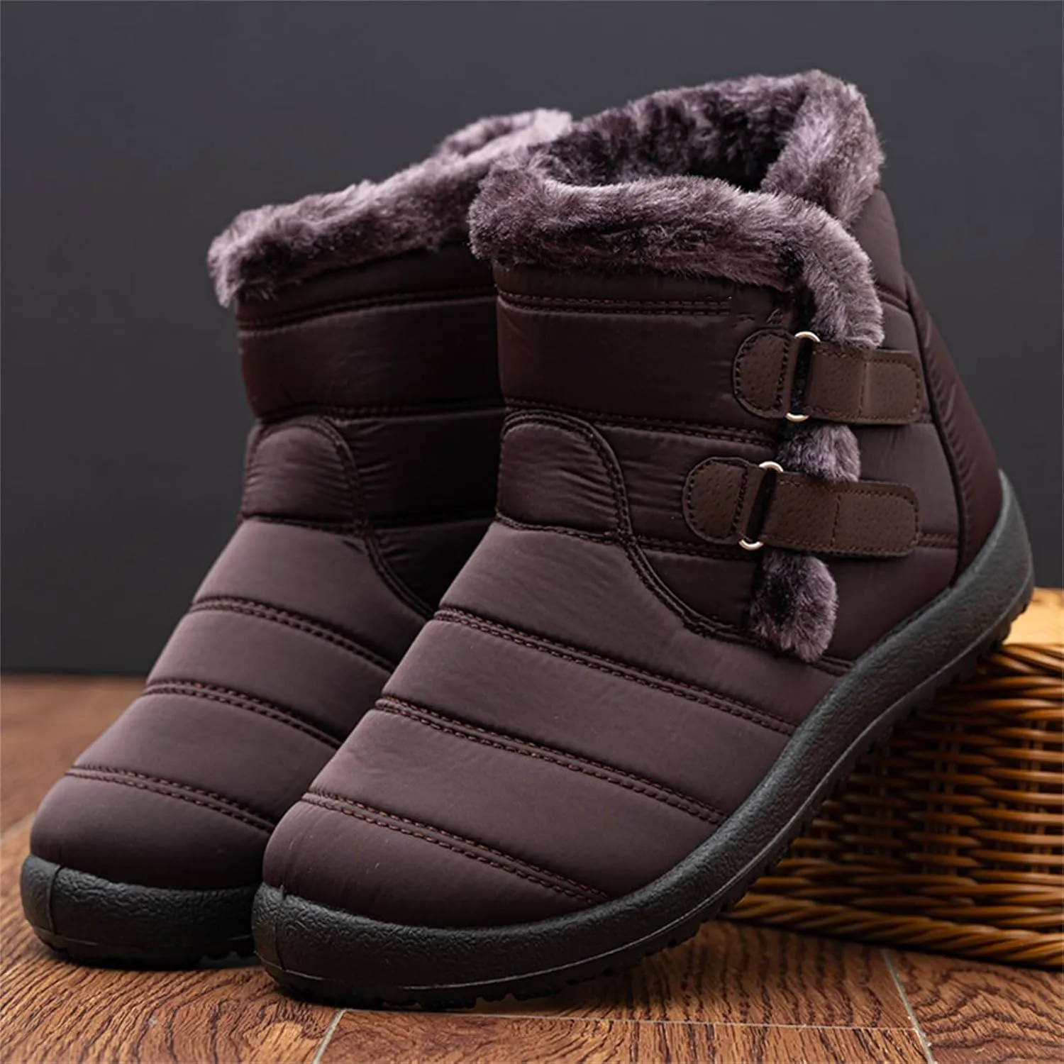 Lausiuoe Winter Boots For Women Waterproof Snow Non Slip Fur Lined Warm Slip On Booties Comfortable Outdoor Shoes