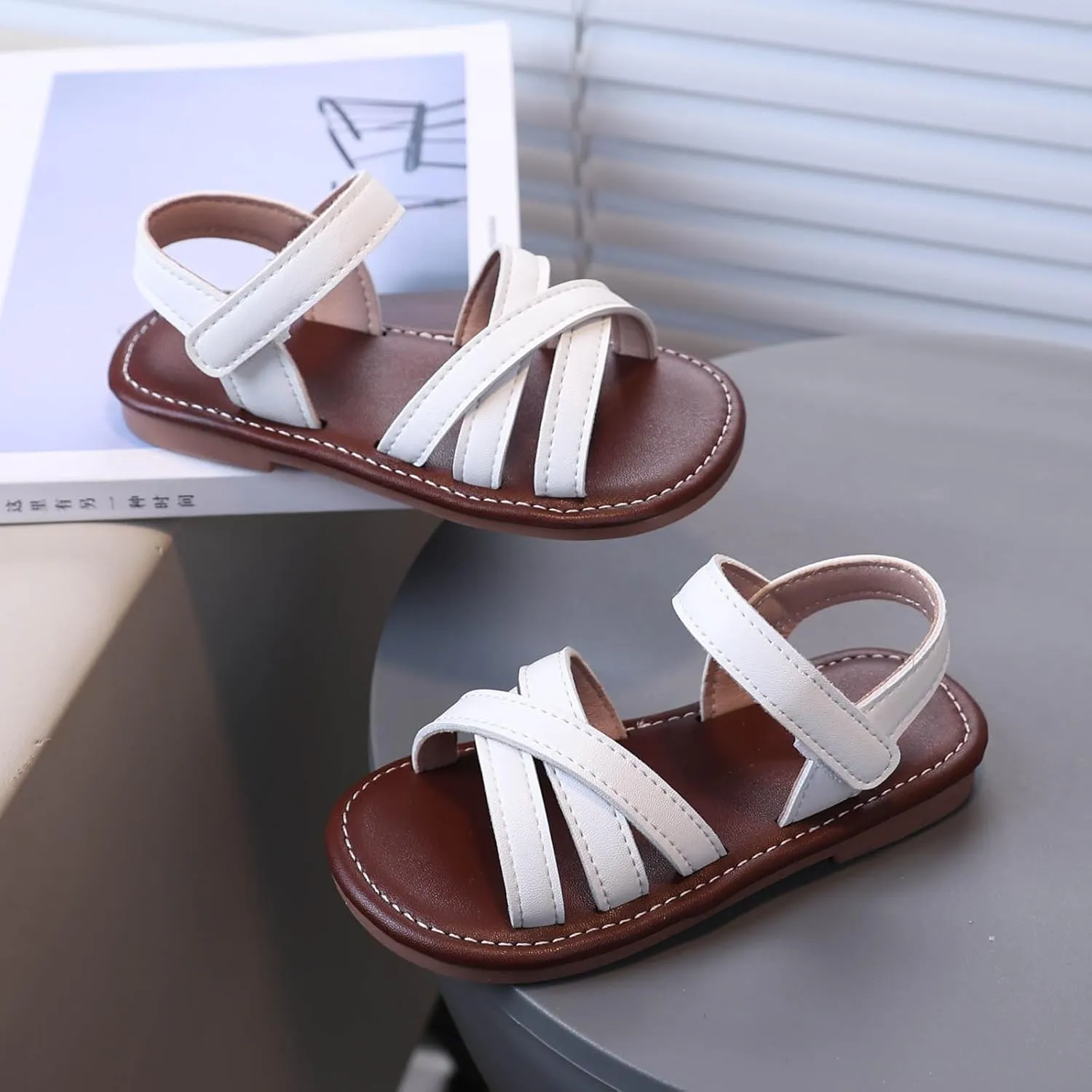 Leather Shoes Sandals for Girls Kids Sandals Boys Girls Lightweight Athletic With Adjustable Webbing For Hiking Walking Beach Water Sports