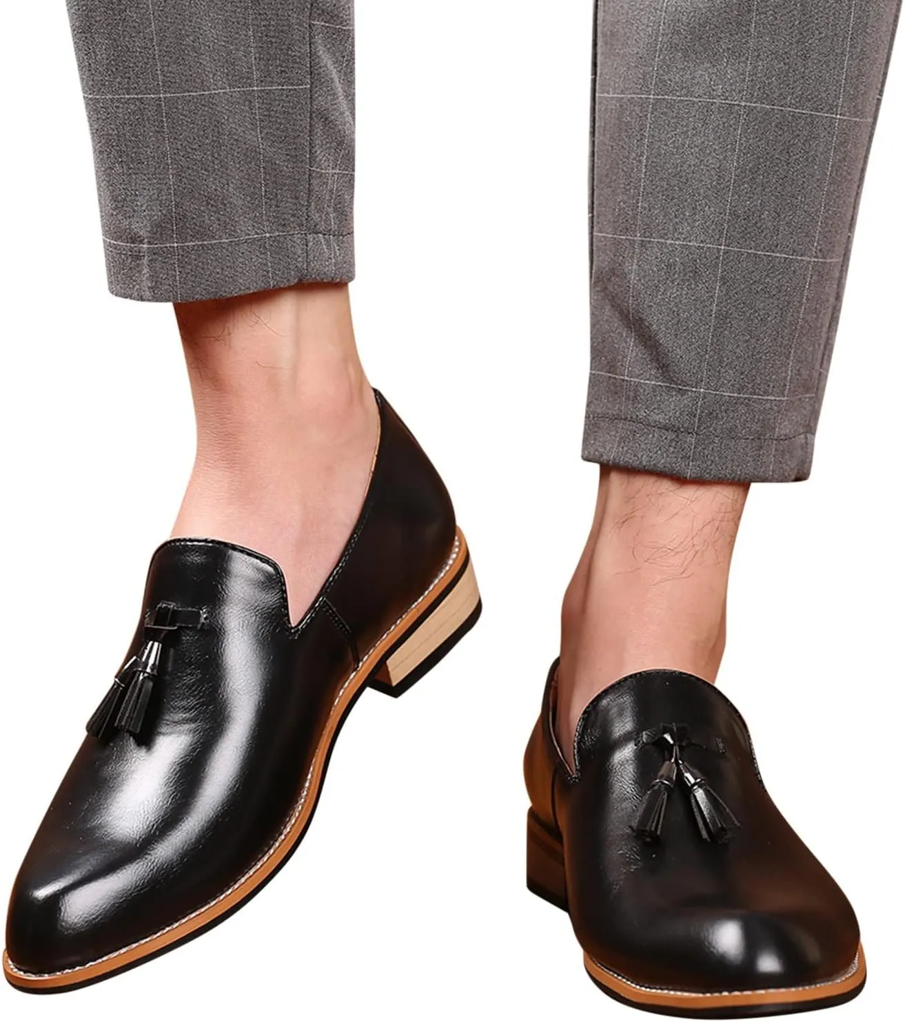 Leather Slip on Work Shoes for Men Fashion Style Men's Breathable Tassel Mens Slip on Casual Shoes Leather