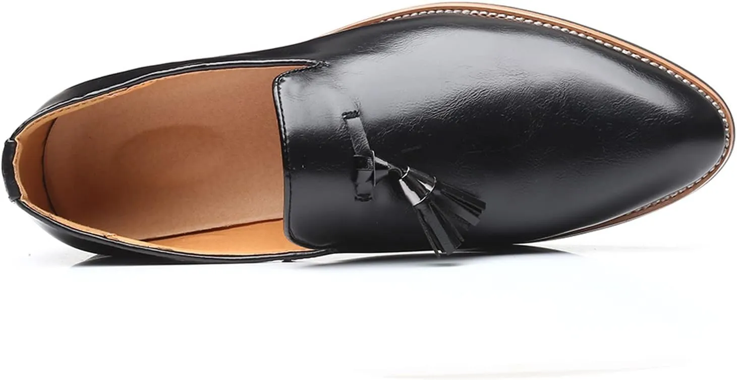 Leather Slip on Work Shoes for Men Fashion Style Men's Breathable Tassel Mens Slip on Casual Shoes Leather