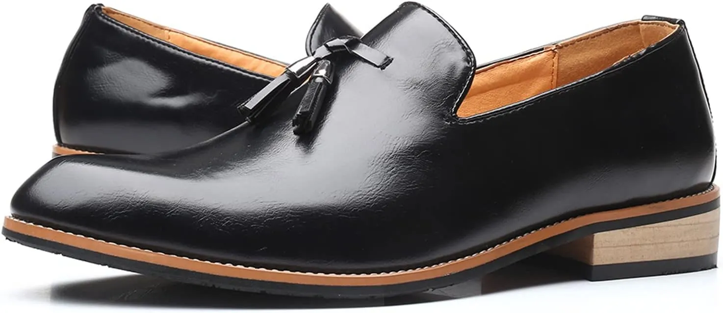 Leather Slip on Work Shoes for Men Fashion Style Men's Breathable Tassel Mens Slip on Casual Shoes Leather