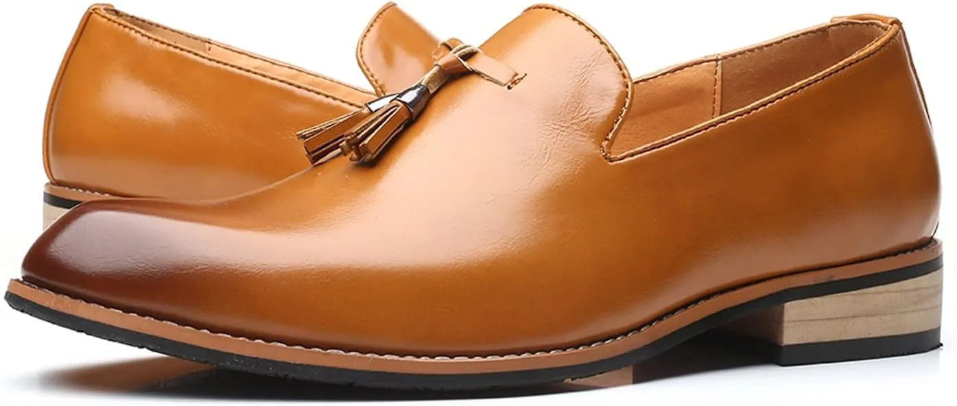 Leather Slip on Work Shoes for Men Fashion Style Men's Breathable Tassel Mens Slip on Casual Shoes Leather
