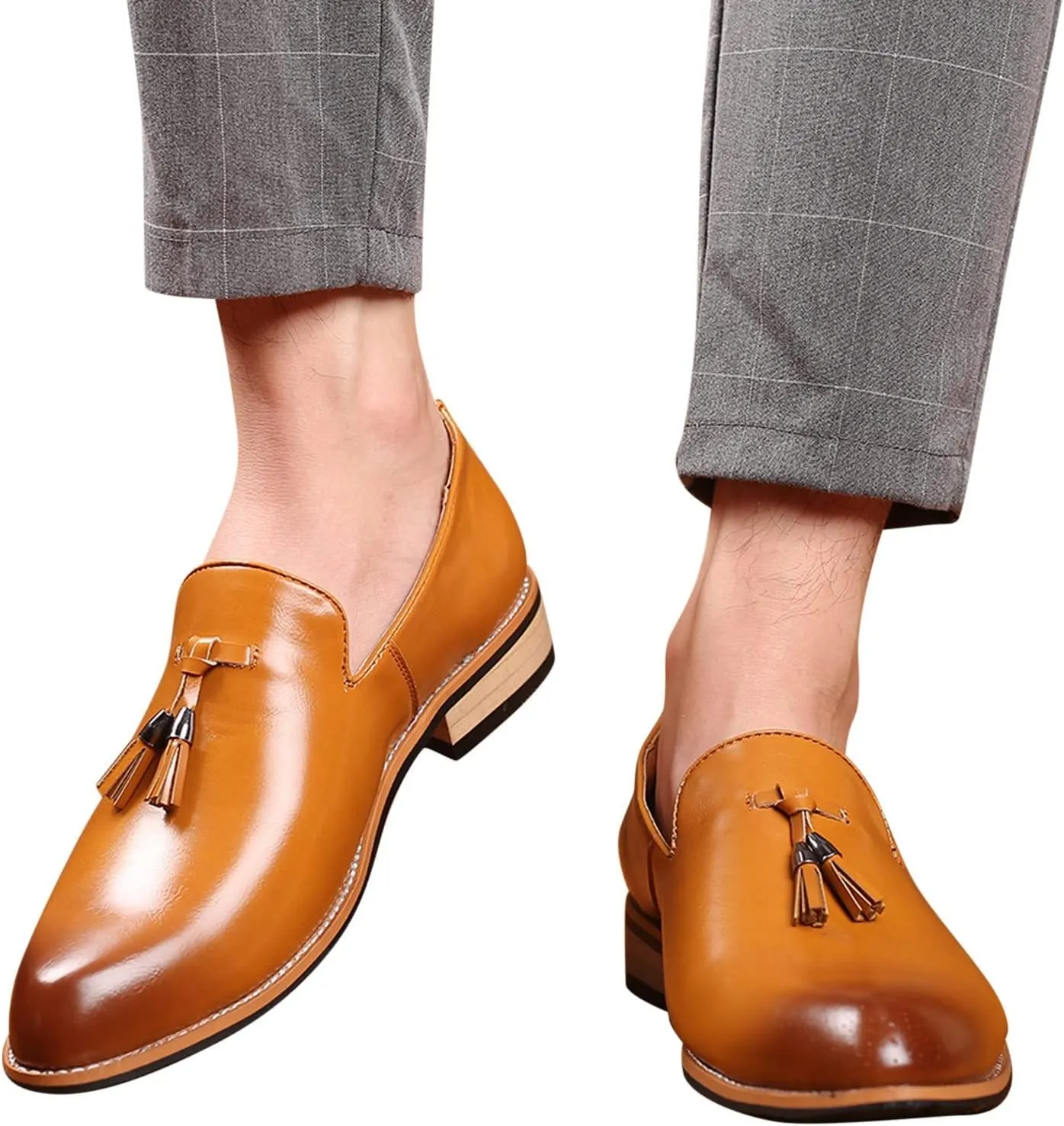 Leather Slip on Work Shoes for Men Fashion Style Men's Breathable Tassel Mens Slip on Casual Shoes Leather