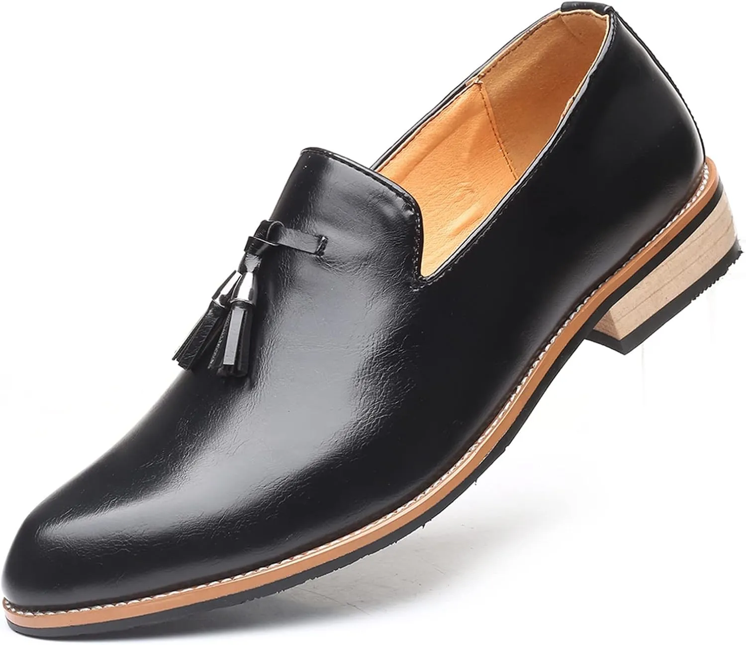 Leather Slip on Work Shoes for Men Fashion Style Men's Breathable Tassel Mens Slip on Casual Shoes Leather