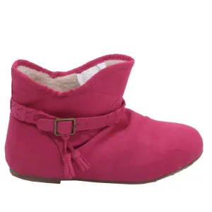 Little Girls Fuchsia Suede Faux Lining Buckle Ankle Boots 11-2 Kids