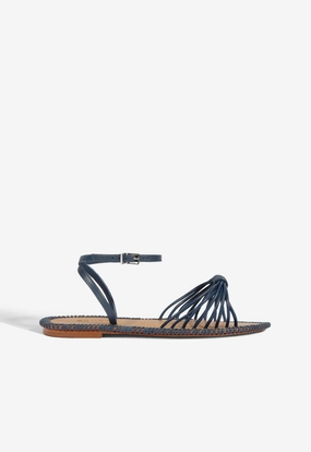 Livia Blue Leather Flat Sandal Modern