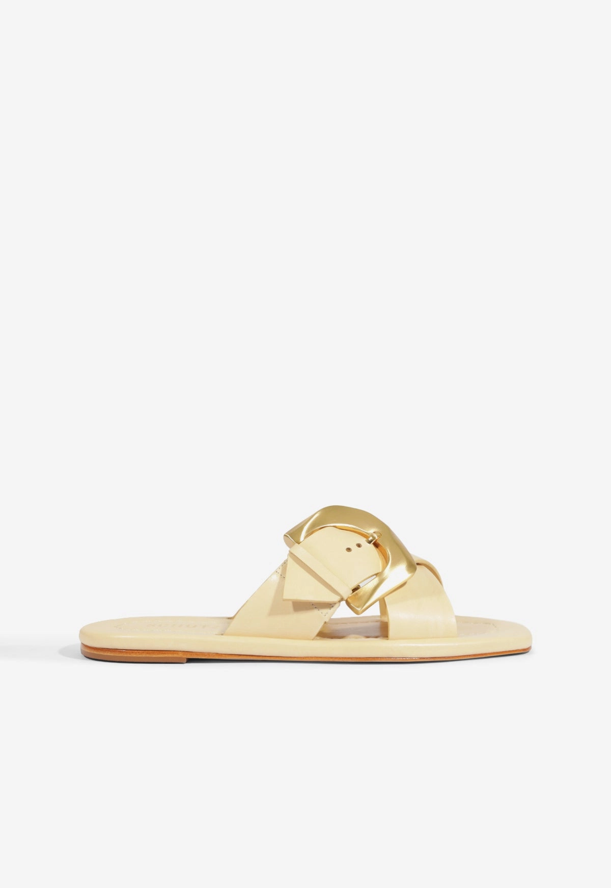 Lois Beige Leather Flat Sandal Low Impact Sole Geometry Strap Mode
