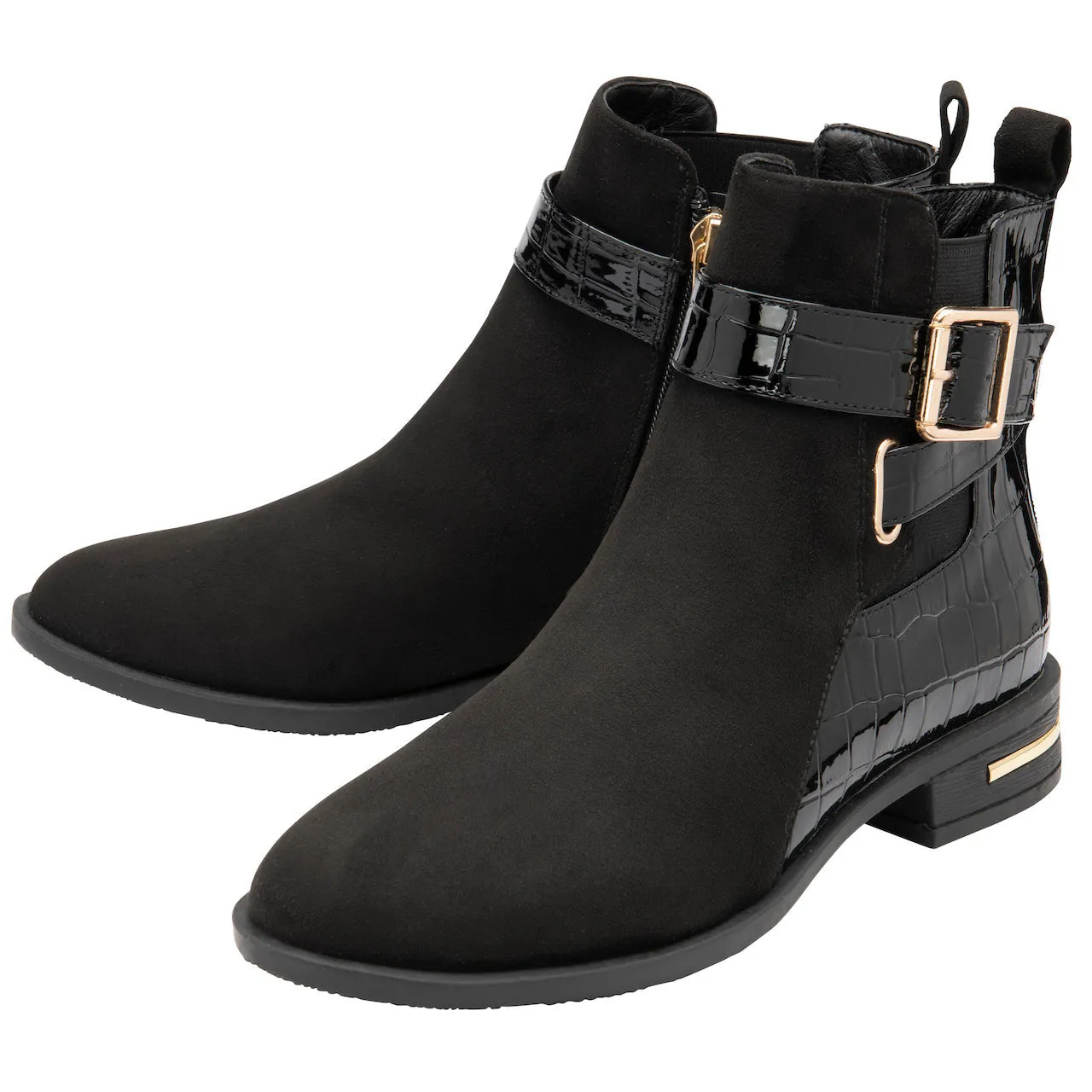 Lotus Laurel Ladies Black Croc Textile Side Zip Ankle Boots