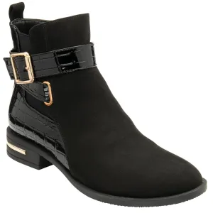 Lotus Laurel Ladies Black Croc Textile Side Zip Ankle Boots
