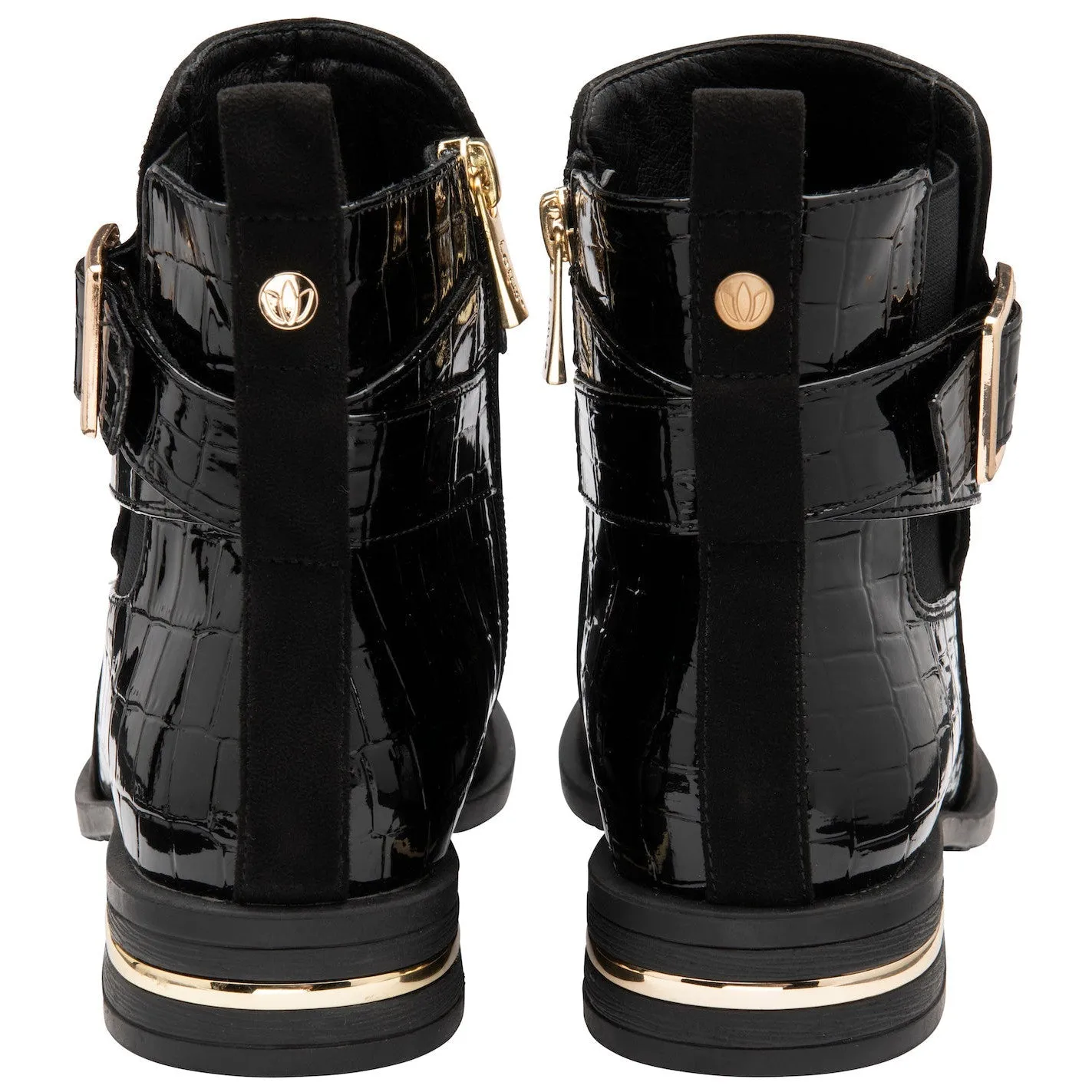 Lotus Laurel Ladies Black Croc Textile Side Zip Ankle Boots