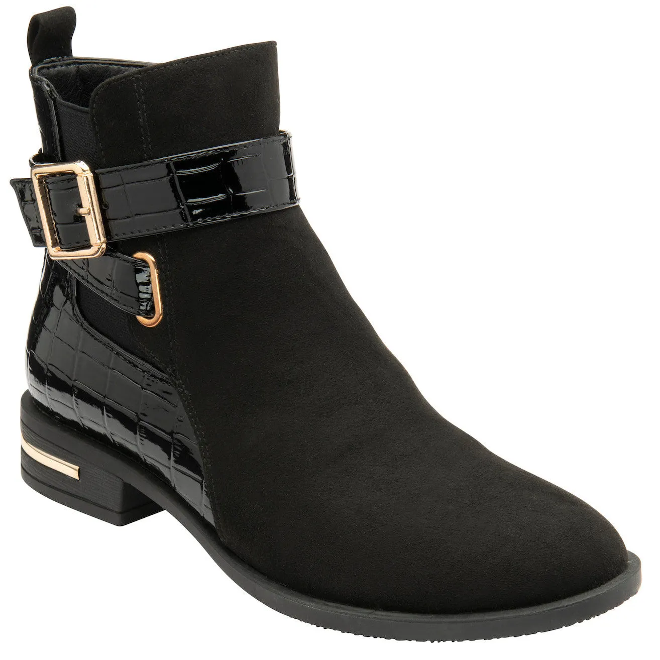 Lotus Laurel Ladies Black Croc Textile Side Zip Ankle Boots