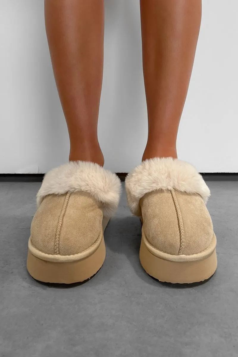 LUCIA Mini Platform Ankle Slippers - Beige