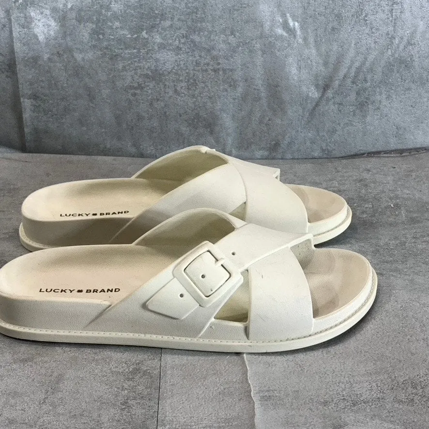 LUCKY BRAND Women's White Roseleen Crisscross Buckled Slide Sandals SZ 8