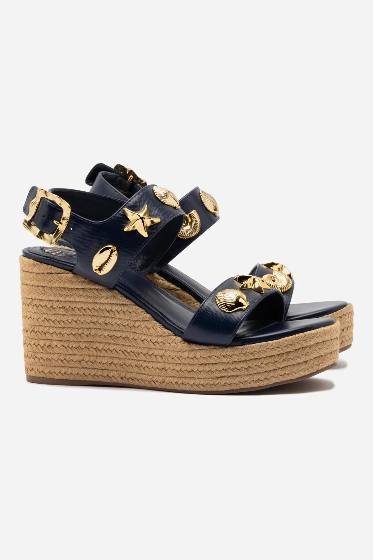 Madison Hi Espadrille In Navy Saffiano Low Profile Design Orange Fun