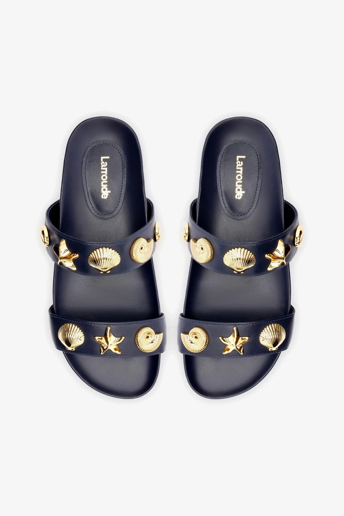 Madison Slide In Navy Leather Leaf Path