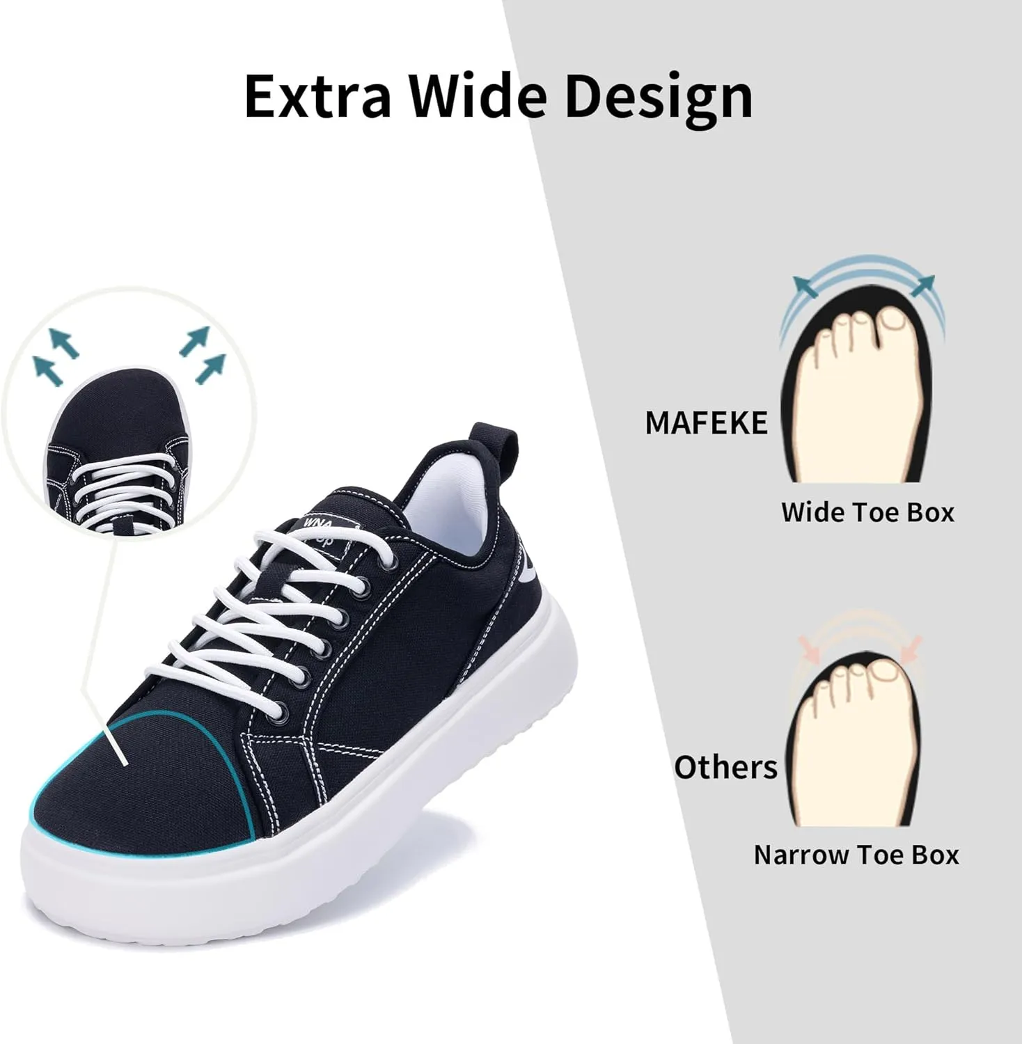 MAFEKE Womens Wide Toe Box Walking Shoes Fashion Platform Sneakers Comfortable Canvas Casual Footwear